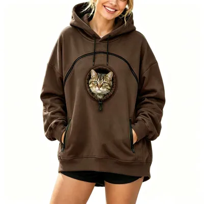 Women Fashion Casual Autumn Winter Velvet Solid Color Zipper Long Sleeve Pet Pocket Hoodies