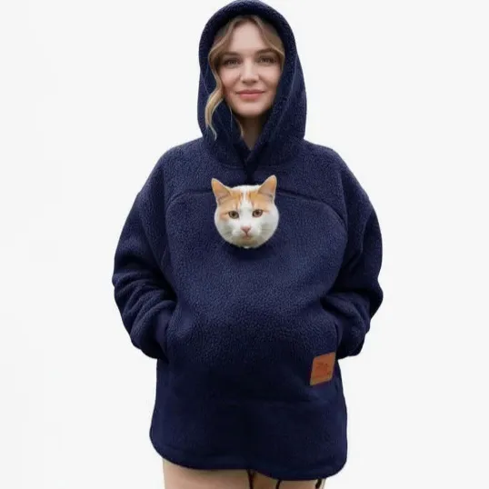 Fashion Casual Solid Color Autumn Winter Fleece Warm Drawstring Long-Sleeve Loose Pet Pocket Hoodies