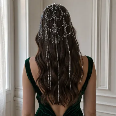 Women Fashion Elegant Rhinestone Tassel Hairband Bride Hair Accessories