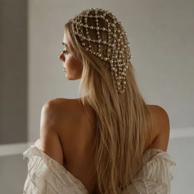 Women Fashion Mesh Pearl Chain Bridal Accessories