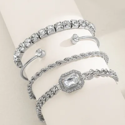 Women Fashion Exaggerated Irregular Alloy Rhinestone Bracelet 4pcs/Set