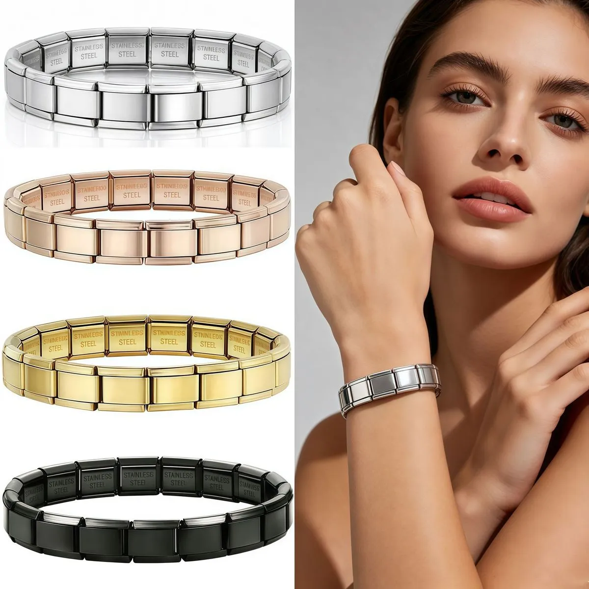 Women Fashion Simple Solid Color Assemble Elastic Bracelet