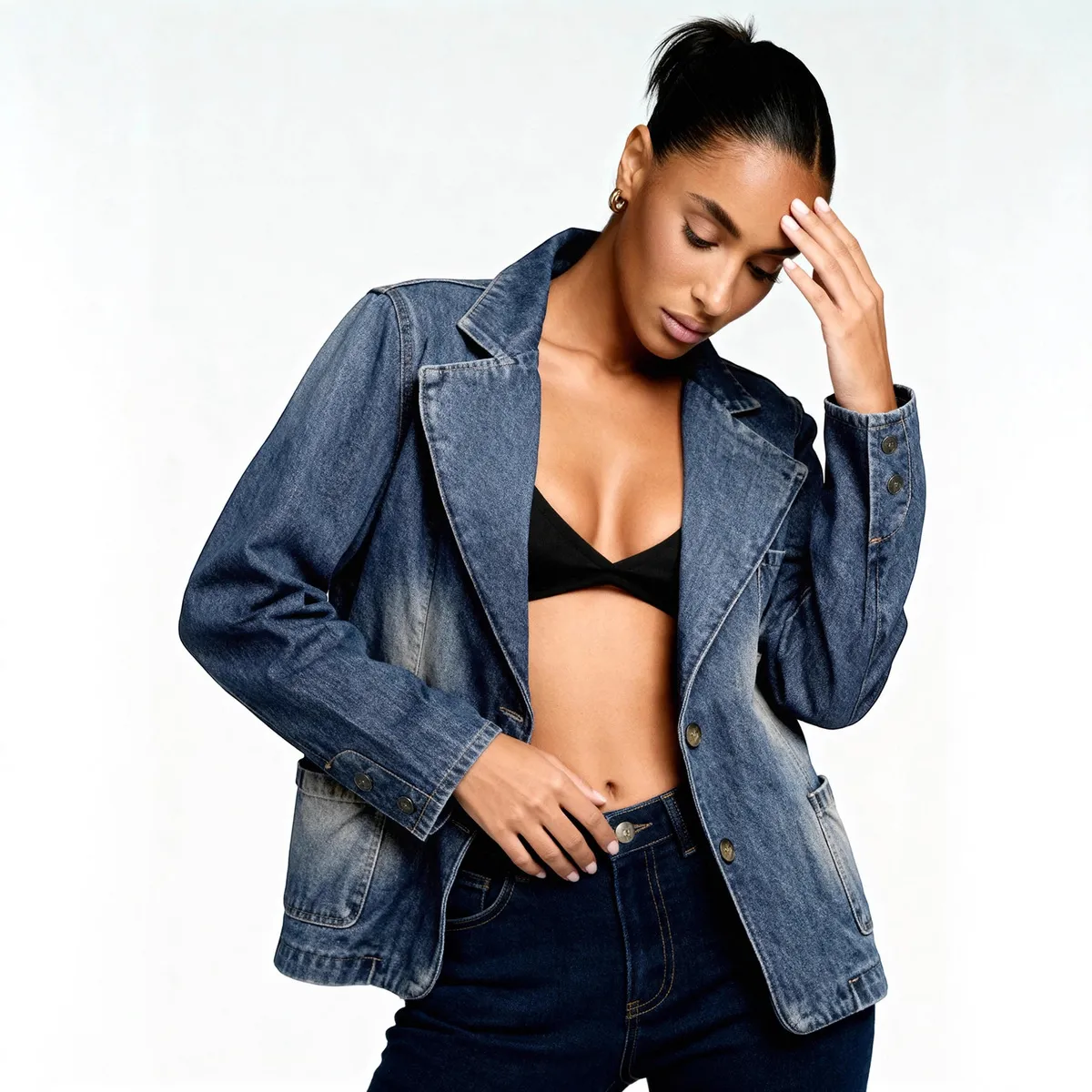 Women Fashion Casual Lapel Long-Sleeve Denim Coat