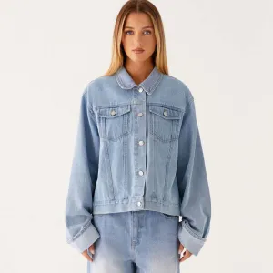 Women Ashion Casual Simple Lapel Long-Sleeve Denim Coat