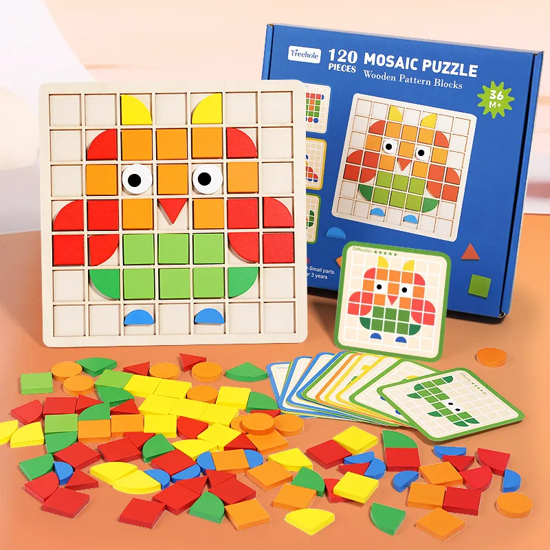 Kids Wooden Mosaic Animal Graphics Puzzle Educational Enlightenment Toys