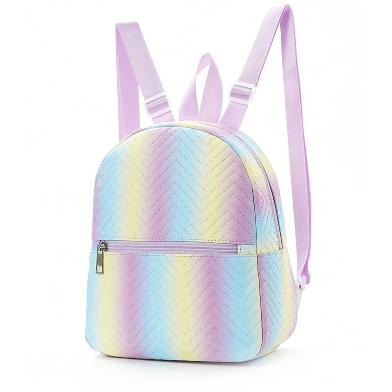 Kids Girls Fashion Color Block Printed Nylon Large Capacity Backpack