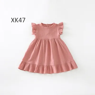 Kids Baby Fashion Solid Color Breathable Flutter Sleeve Dress