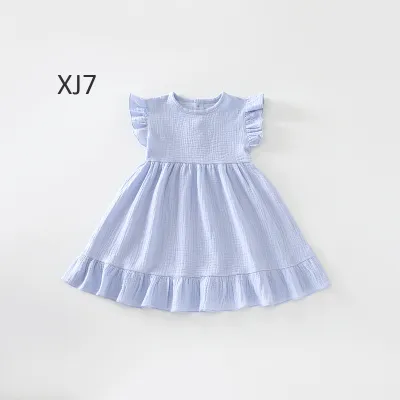 Kids Baby Fashion Solid Color Breathable Flutter Sleeve Dress