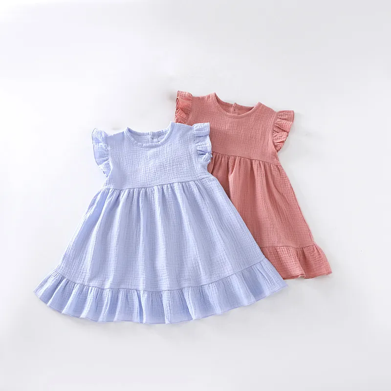Kids Baby Fashion Solid Color Breathable Flutter Sleeve Dress