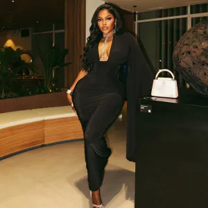 Women Fashion Sexy Summer Solid Color Asymmetrical V-Neck Long Sleeve Backless Dress