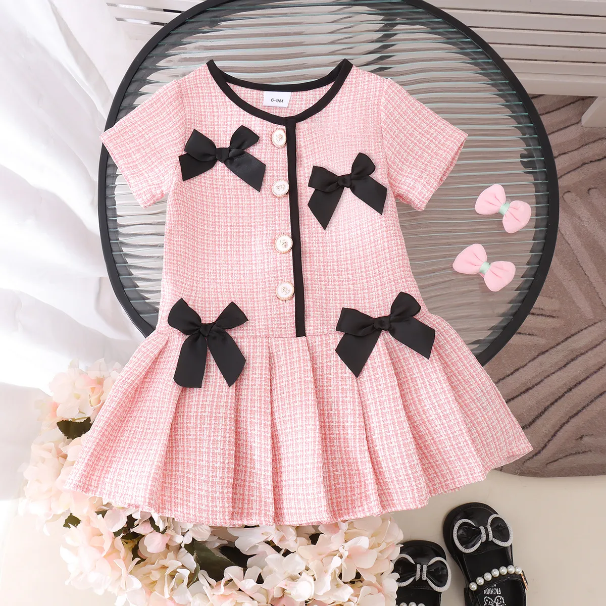 Kids Baby Girls Fashion Summer Three-Dimensional Bow Short Sleeve Dress