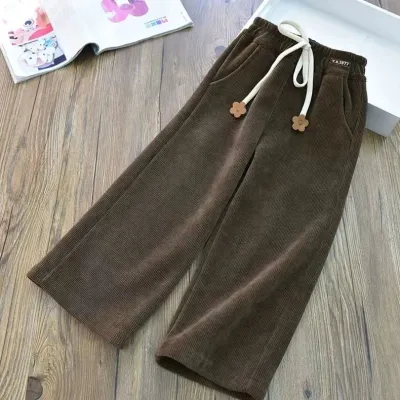 Kids Girls' Fashion Casual Spring And Autumn Solid Color Loose Straight Pants