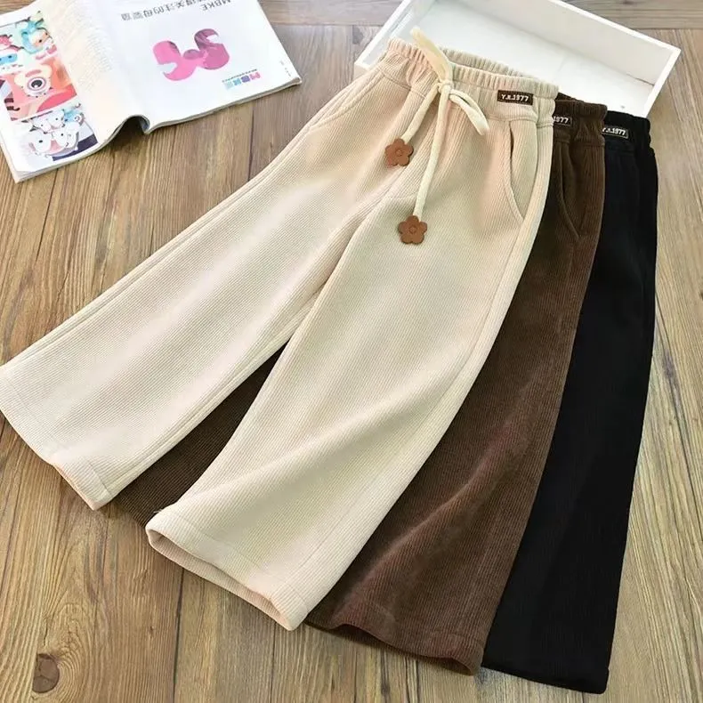 Kids Girls' Fashion Casual Spring And Autumn Solid Color Loose Straight Pants