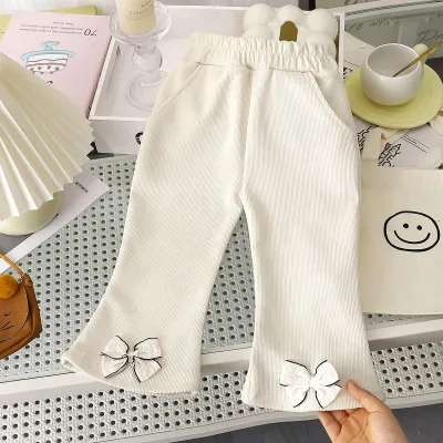 Kids Girls' Fashion Casual Autumn Corduroy Solid Color Bow Flared Pants