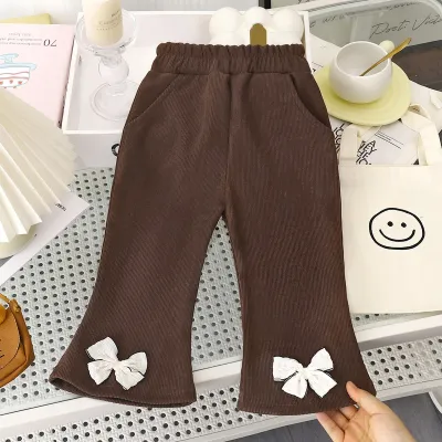 Kids Girls' Fashion Casual Autumn Corduroy Solid Color Bow Flared Pants