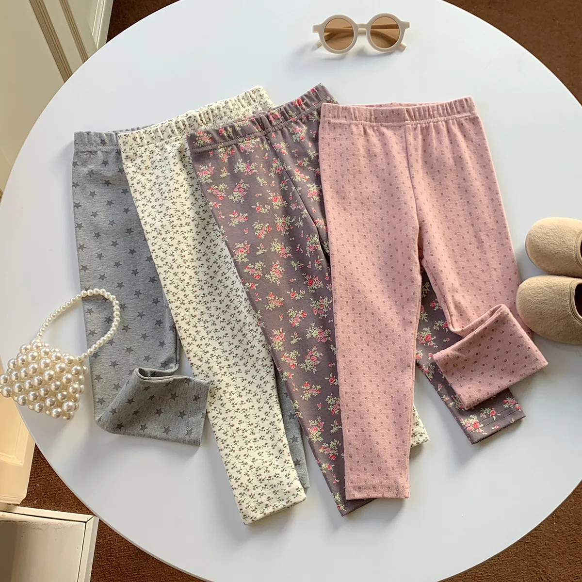 Kids Girls Fashion Casual Spring And Autumn Printed Cotton Slim-Fit Stretch Pants