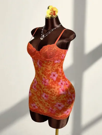 Women Fashion Sexy Leopard Deep V Lace Stitching Slim-Fit Tight Waist Dress