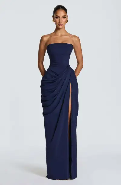 Women Fashion Sexy Summer Solid Color Asymmetric Pleated High Slit Dress