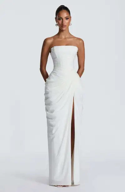 Women Fashion Sexy Summer Solid Color Asymmetric Pleated High Slit Dress