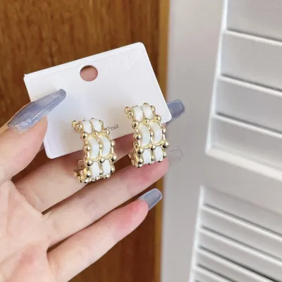 Women Fashion Retro Braided Double Layer C-Shaped Earrings