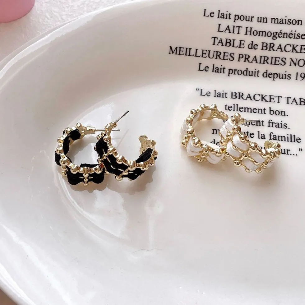 Women Fashion Retro Braided Double Layer C-Shaped Earrings