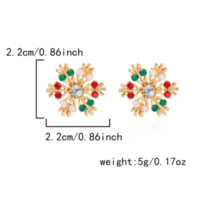Women Fashion Christmas Rhinestone Snowflake Alloy Electroplating Earrings