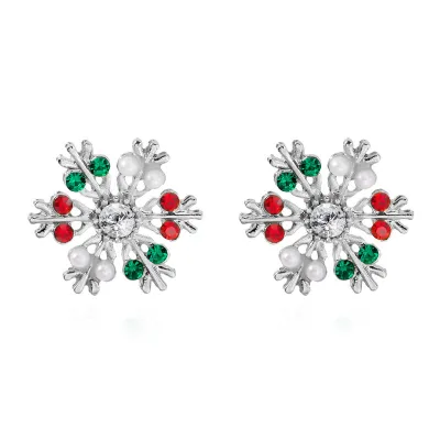 Women Fashion Christmas Rhinestone Snowflake Alloy Electroplating Earrings