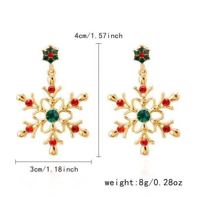 Women Fashion Christmas Rhinestone Snowflake Alloy Electroplating Earrings