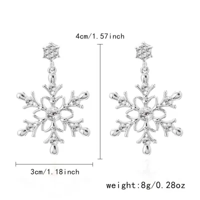 Women Fashion Christmas Rhinestone Snowflake Alloy Electroplating Earrings