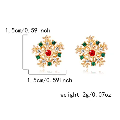 Women Fashion Christmas Rhinestone Snowflake Alloy Electroplating Earrings