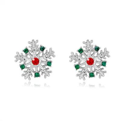 Women Fashion Christmas Rhinestone Snowflake Alloy Electroplating Earrings