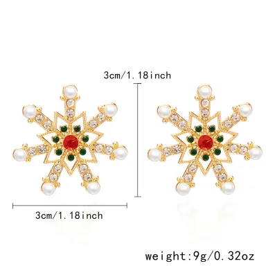 Women Fashion Christmas Rhinestone Snowflake Alloy Electroplating Earrings
