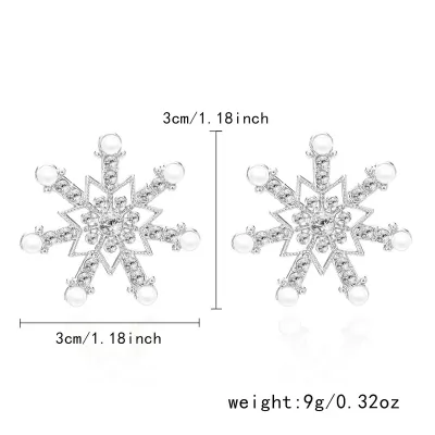 Women Fashion Christmas Rhinestone Snowflake Alloy Electroplating Earrings