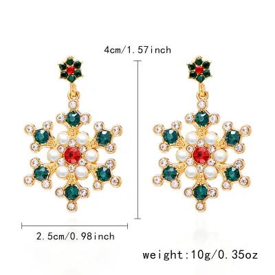 Women Fashion Christmas Rhinestone Snowflake Alloy Electroplating Earrings