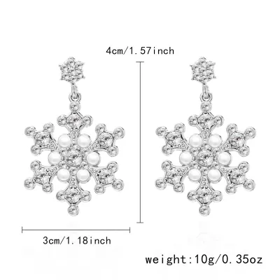 Women Fashion Christmas Rhinestone Snowflake Alloy Electroplating Earrings
