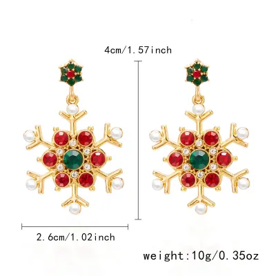 Women Fashion Christmas Rhinestone Snowflake Alloy Electroplating Earrings