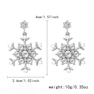 Women Fashion Christmas Rhinestone Snowflake Alloy Electroplating Earrings