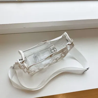 Women Fashion Casual Solid Color Transparent Waterproof Pvc Chain Crossbody Bag