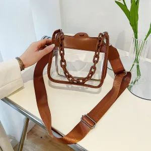 Women Fashion Casual Solid Color Transparent Waterproof Pvc Chain Crossbody Bag