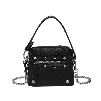 Women Fashion Casual Solid Color Rivet Mini Chain Crossbody Bag