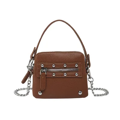 Women Fashion Casual Solid Color Rivet Mini Chain Crossbody Bag