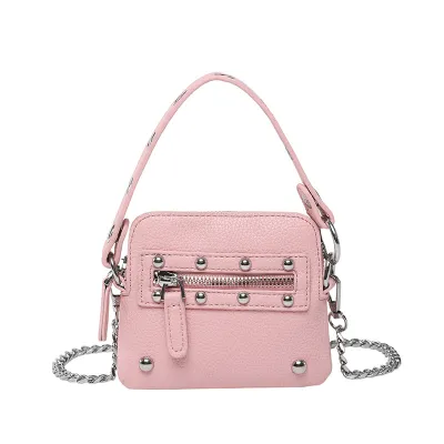 Women Fashion Casual Solid Color Rivet Mini Chain Crossbody Bag