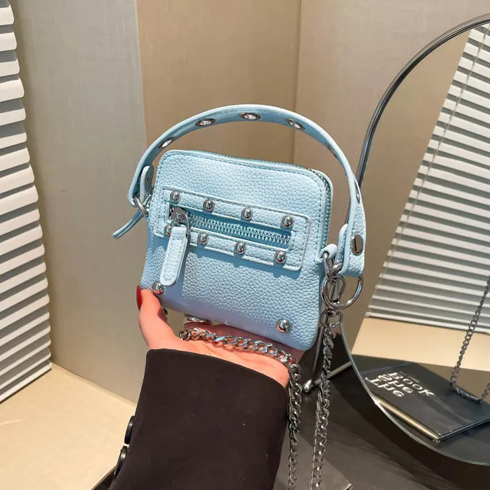 Women Fashion Casual Solid Color Rivet Mini Chain Crossbody Bag