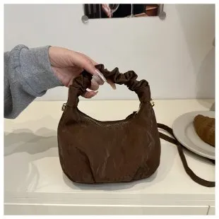 Women Fashion Casual Solid Color Pleated Portable Crossbody Bag