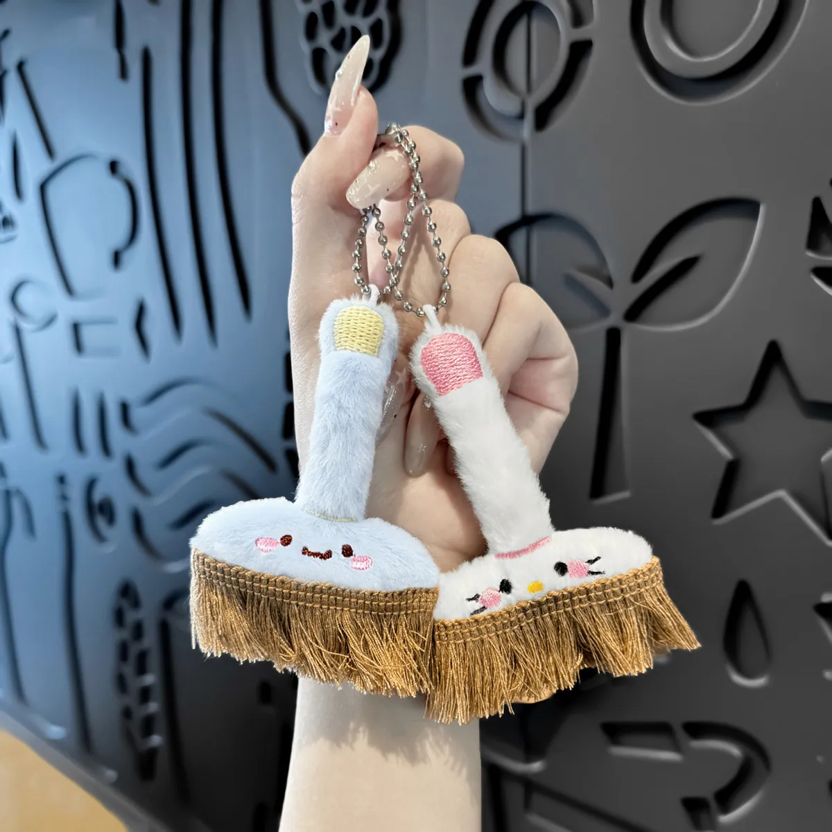 Women Fashion Cartoon Cute Plush Small Broom Pendant Embroidered Broom Keychain