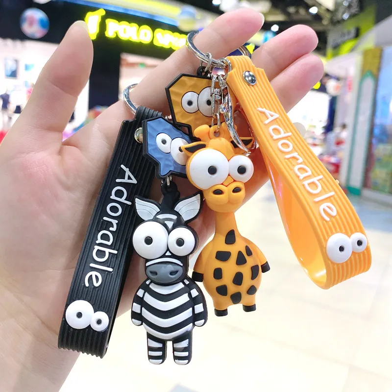 Women Fashion Cute Cartoon Eye-Popping Giraffe Zebra Keychain Pendant