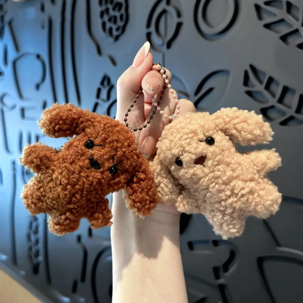 Women Fashion Cute Curly Puppy Plush Pendant Keychain
