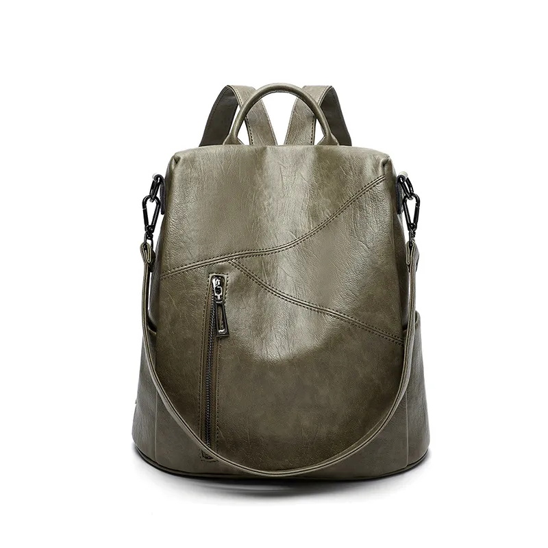 Women Fashion Casual Simple Solid Color Soft Leather Large Capacity Backpack