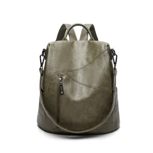 Women Fashion Casual Simple Solid Color Soft Leather Large Capacity Backpack
