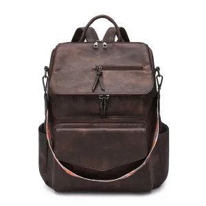 Women Fashion Casual Simple Solid Color Pu Leather Large Capacity Backpack